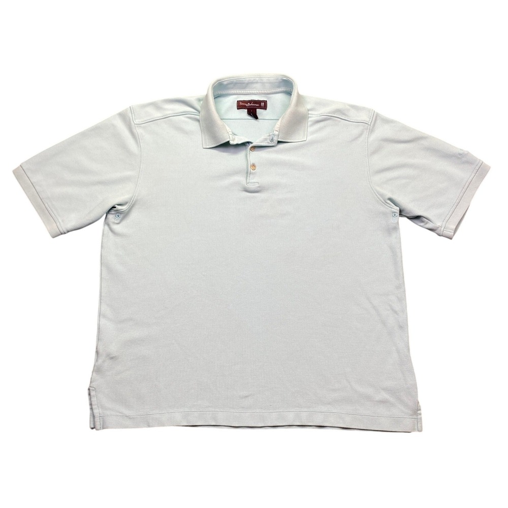 Tommy Bahama 18 Golf Mens Large Polo Shirt Light Blue Short Sleeve Pique Cotton
